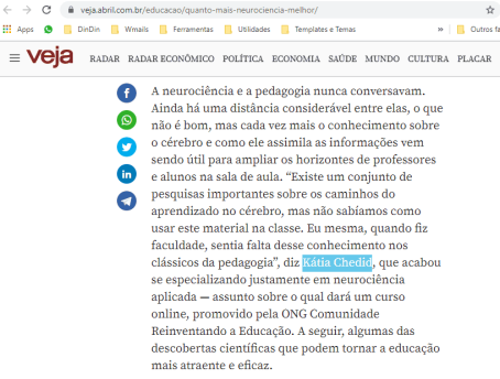 Entrevista para a revista Veja – Quanto mais neurociência melhor.